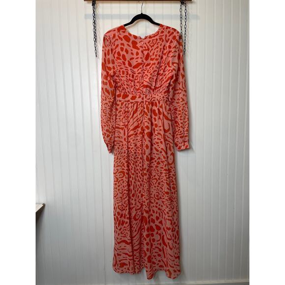 Bebe Orange Leopard Print V-Neck Fit And Flare Maxi Dress Womens Size S - Picture 2 of 7